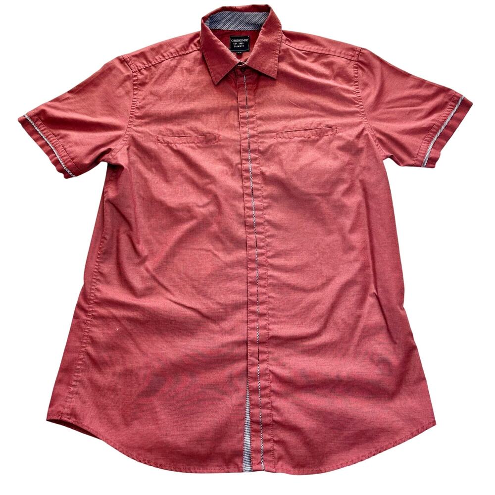 Giorginni Men's Red Button-up with Houndstooth, Slim Fit Medium